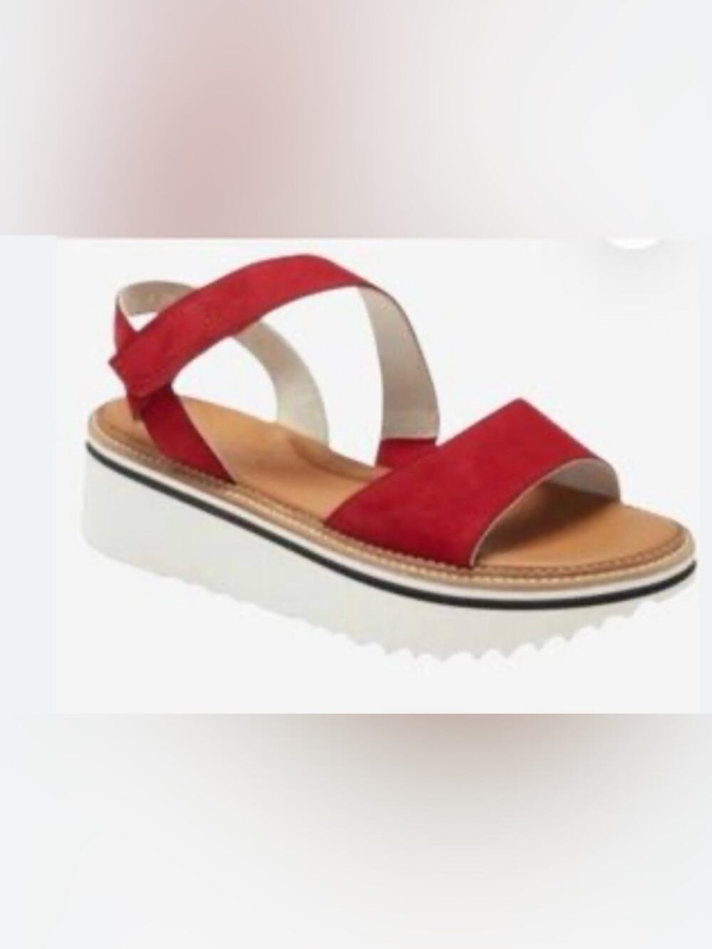 Paul Green Dede Red Suede Flatform Sandals Comfort Travel Sz 7-7.5